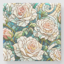Mosaico de Vidro Colorido com Rosas Brancas
