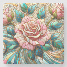 Mosaico de Vidro Colorido com Rosas Rosas