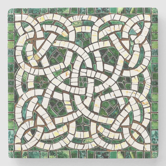 Porta-copo De Pedra Mosaico do Nó Celular Verde e Branco (Frente)