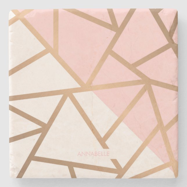 Porta-copo De Pedra Mosaico rosa Dourado (Frente)