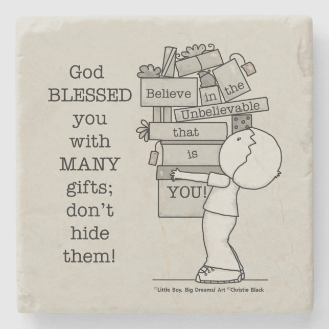 Porta-copo De Pedra Mostre seus presentes (Frente)