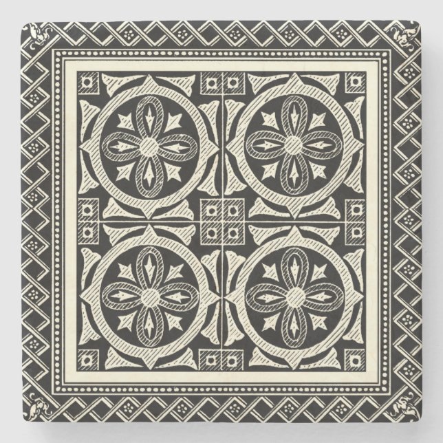 Porta-copo De Pedra Motif de Mandala Preto e Branco pelo Vision Studio (Frente)