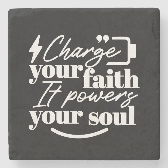 Porta-copo De Pedra Motivational Christian Quote – Charge Your Faith (Frente)