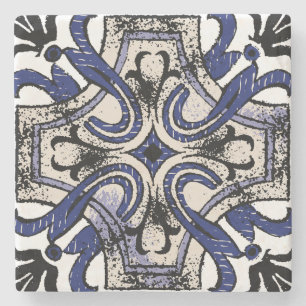 Porta-copo De Pedra Motivo de Azulejo Mediterrâneo Ornamentado