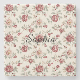 Porta-copo De Pedra Muito Chic Floral Vermelho Creme