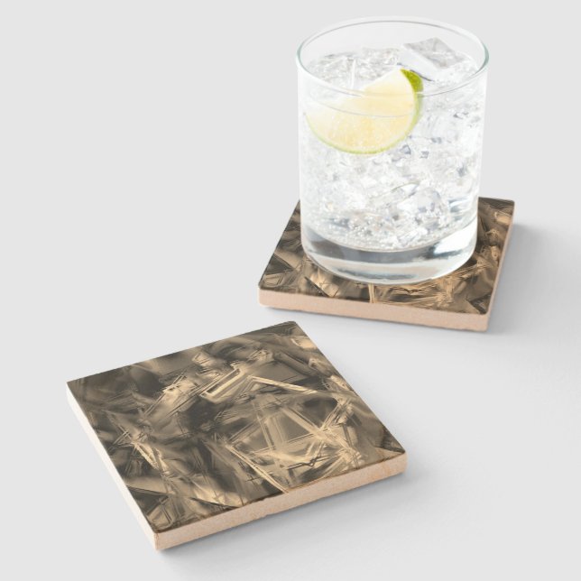 Porta-copo De Pedra Muitos quadrados tortos manchados com 'pinceladas' (Lateral)