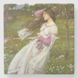 Porta-copo De Pedra Mulher coletando flores no vento