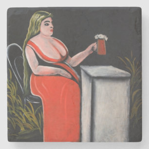 Porta-copo De Pedra Mulher Curvilínea com uma Caneca de Cerveja