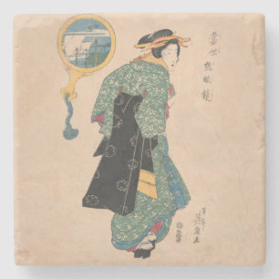 Porta-copo De Pedra Mulher de Kimono Japonês Arte de Cortesã