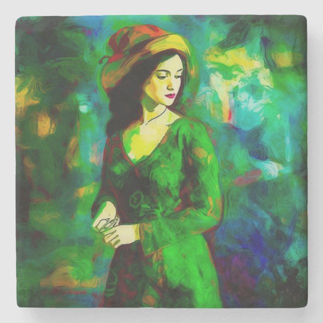 Porta-copo De Pedra Mulher em Chapéu (Frente)