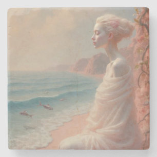 Porta-copo De Pedra Mulher etérea na praia de Dreamy