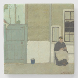 Porta-copo De Pedra Mulher idosa diante de uma casa nos Países Baixos