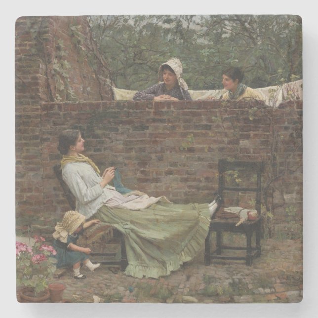 Porta-copo De Pedra Mulheres conversando sobre o Muro do Jardim (Gossi (Frente)