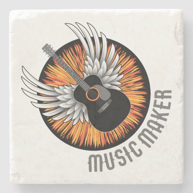 Porta-copo De Pedra Music Maker (guitarrista) (Frente)
