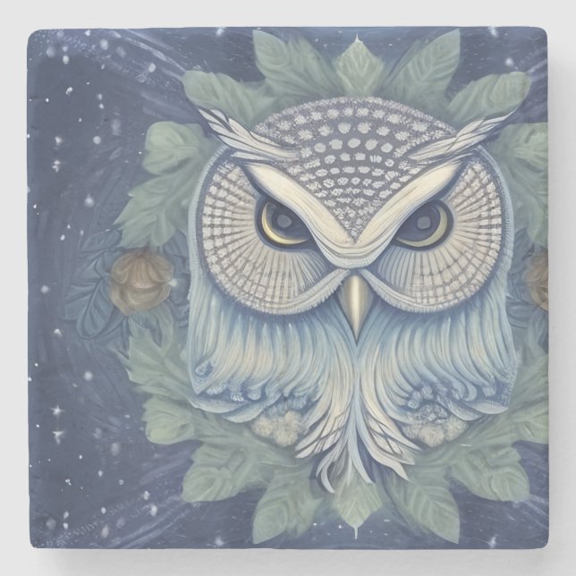 Porta-copo De Pedra Mystical Fantasy Forest Owl (Frente)