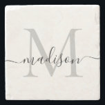 Porta-copo De Pedra Na moda de Nome de Script Monograma Personalizado<br><div class="desc">Na moda Stone Porta copos do Nome do Script do Monograma Personalizado Elegante</div>