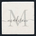 Porta-copo De Pedra Na moda de Nome de Script Monograma Personalizado<br><div class="desc">Na moda Stone Porta copos do Nome do Script do Monograma Personalizado Elegante</div>