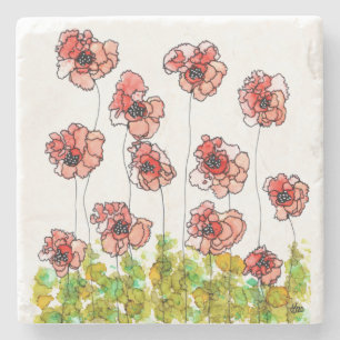 Porta-copo De Pedra Na moda e Porta copos de Flores Vermelhas Whimsica
