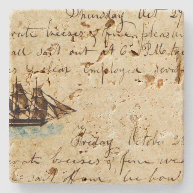 Porta-copo De Pedra Nantucket Whaling Ship Log 1841 (Frente)