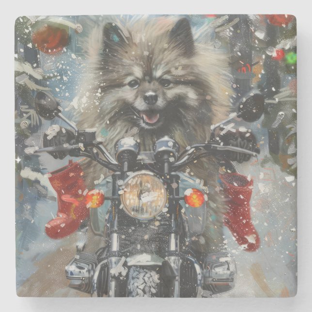 Porta-copo De Pedra Natal de Motocicleta de Keeshond (Frente)