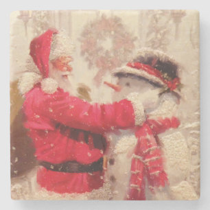 Porta-copo De Pedra Natal do boneco de neve de Papai Noel do vintage