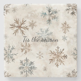 Porta-copo De Pedra Natal Flocos de Neve Marrom Azul Creme