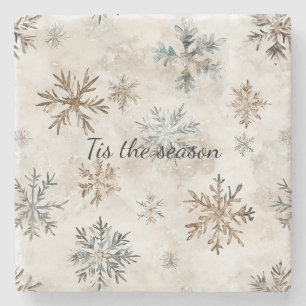 Porta-copo De Pedra Natal Flocos de Neve Marrom Azul Creme