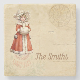 Porta-copo De Pedra Natal Personalizado do Pequeno Caroler Vitoriano