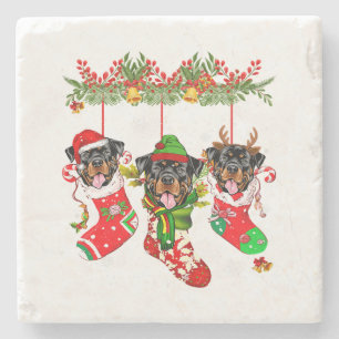 Porta-copo De Pedra Natal Santa Hat Rottweiler