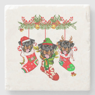 Porta-copo De Pedra Natal Santa Hat Rottweiler