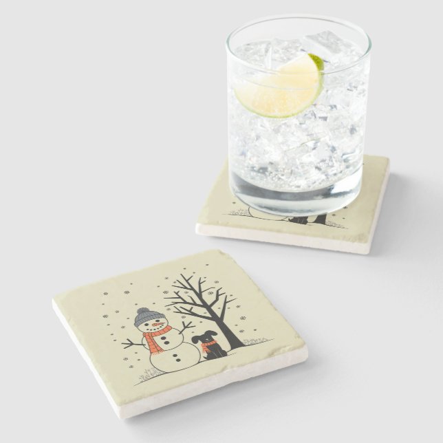 Porta-copo De Pedra Natal Snowman Xmas Dog Winter (Lateral)