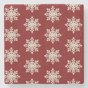 Porta-copo De Pedra Natal Vermelho Floco de Neve Creme