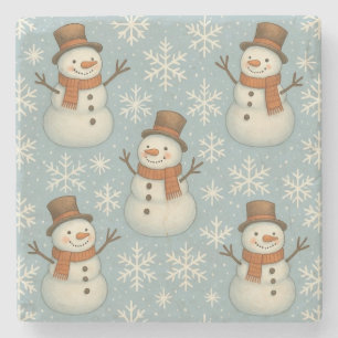 Porta-copo De Pedra Natal vintage homem de neve azul e flocos de neve