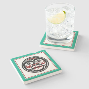 Porta-copo De Pedra Nativo Americano Vermelho Negro Haida Art Crânio