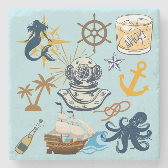 Porta-copo De Pedra  Nautical Bachelor Party (Frente)