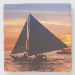 Porta-copo De Pedra Navigação de Paraw no por do sol  Philippines