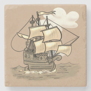 Porta-copo De Pedra Navio de vela de madeira