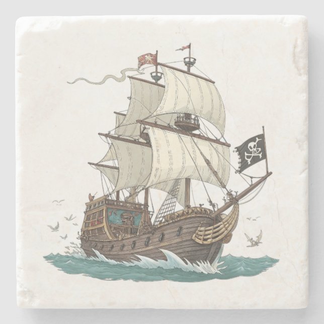 Porta-copo De Pedra Navio Pirata (Frente)