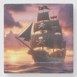 Porta-copo De Pedra Navio pirata ao nascer do sol/pôr do sol