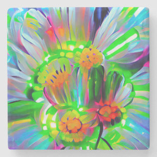 Porta-copo De Pedra Neon Abstrato Daisies com cores vívidas
