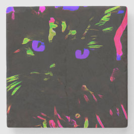 Porta-copo De Pedra Neon Black Cat com olhos brilhantes