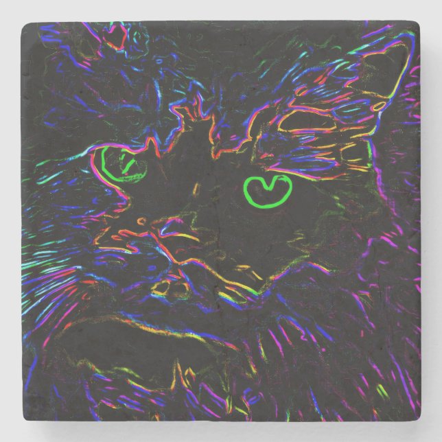 Porta-copo De Pedra Neon Glow Cat (Frente)