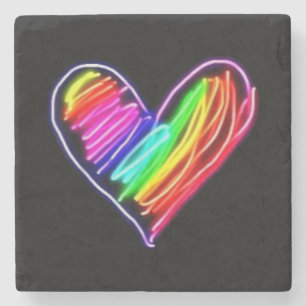 Porta-copo De Pedra Neon Rainbow Heart Shirt Love Pride LGBQT Rally