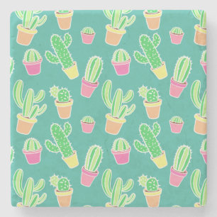 Porta-copo De Pedra Neon Watercolor Cactus Em Potes