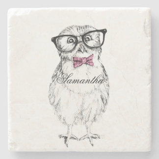Porta-copo De Pedra Nerdy Owlet Ink drawing