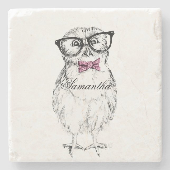 Porta-copo De Pedra Nerdy Owlet Ink drawing (Frente)
