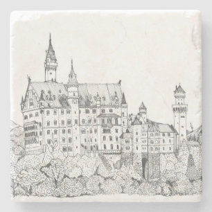 Porta-copo De Pedra Neuschwanstein Castle Alemanha Fine Line Art