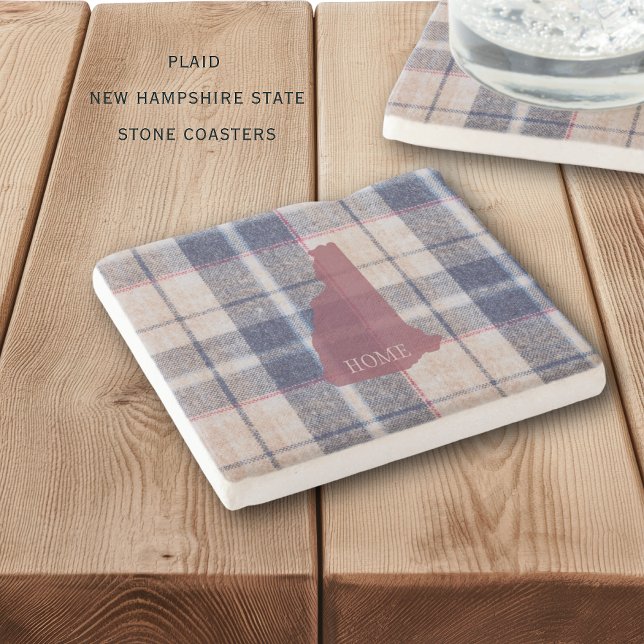Porta-copo De Pedra New Hampshire Plaid Personalized Stone Coaster (Beautiful stone coasters with New Hampshire and fuzzy plaid backround, personalized)