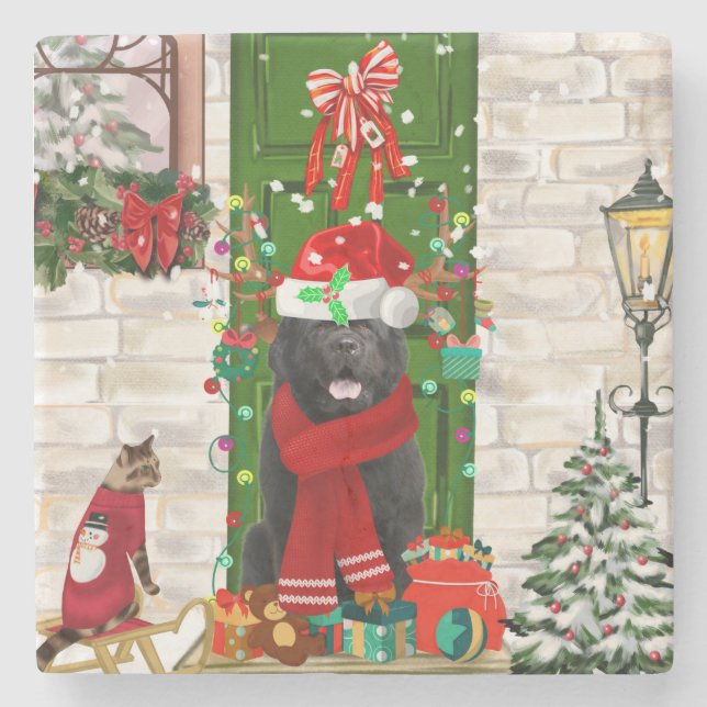 Porta-copo De Pedra Newland Dog Christmas (Frente)