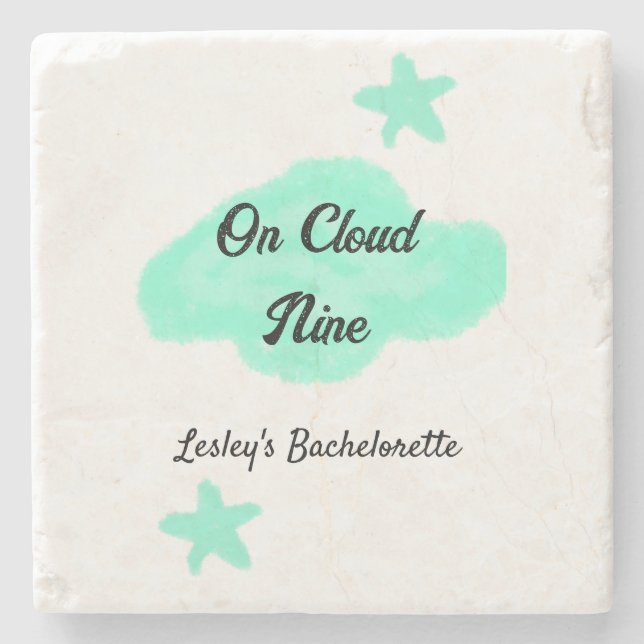 Porta-copo De Pedra No nono verde pastel estrelas solteira nuvem (Frente)